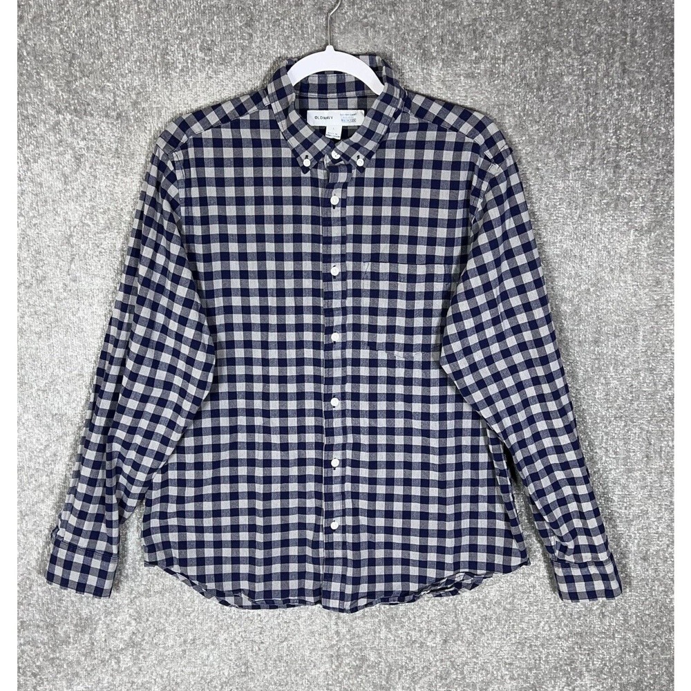 Old Navy Everyday Long Sleeve Regular Fit Oxford Shirt Men Size Large Blue Check
